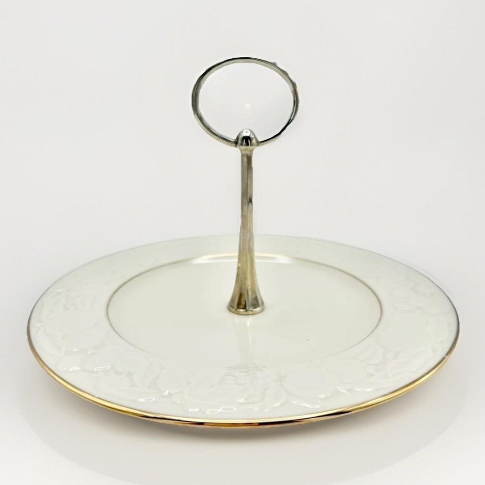 Vintage Lenox Tidbit Tray 8" Embossed Ivory Porcelain w/Gold Trim Fruits of Life